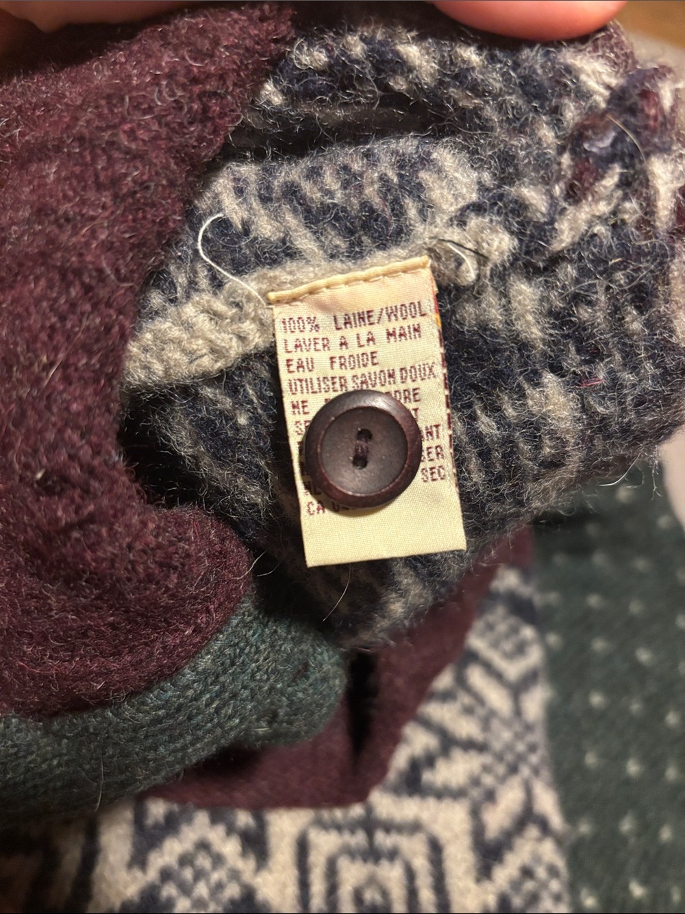 Forest Green & Cream Nordic Wool Cardigan with Brown Hem - Picture 3 of 3